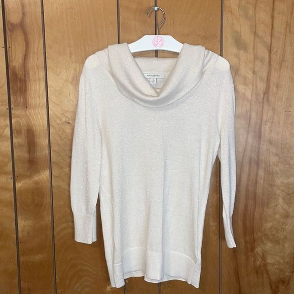 •BANANA REPUBLIC•COWL NECK 3/4 SLEEVE CREAM & GOLD SWEATER SIZE MEDIUM - Picture 3 of 6
